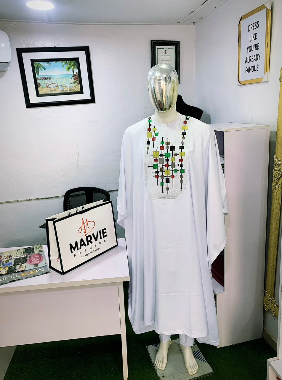 Trendy Agbada with Inner – White